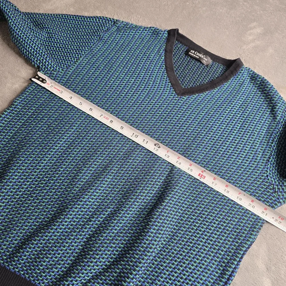 Vintage St Croix Sweater Mens Large Blue Green Geometric Long Sleeve Made In USA
